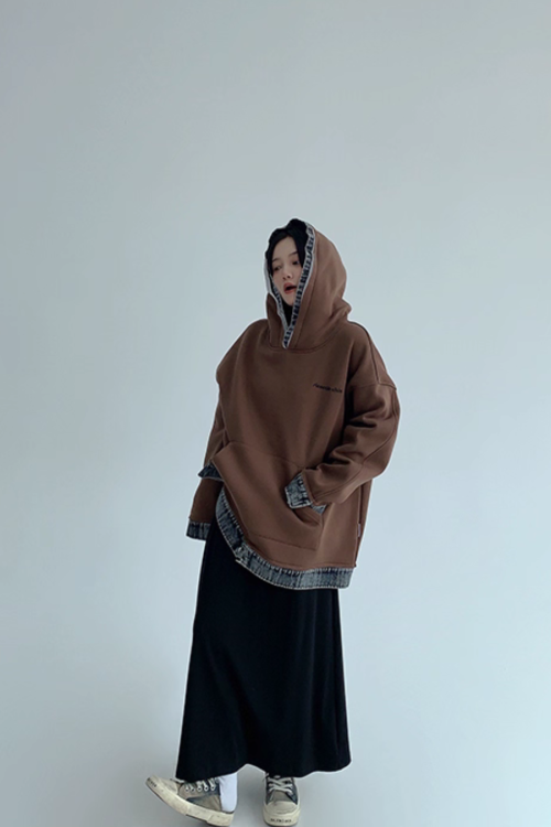 Layered-Style Sweatshirt Hoodie