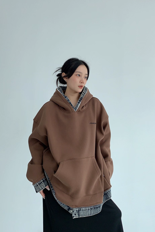 Layered-Style Sweatshirt Hoodie