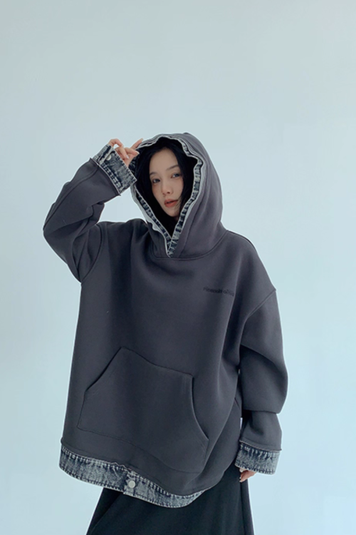 Layered-Style Sweatshirt Hoodie