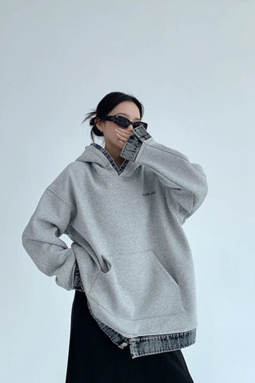 Layered-Style Sweatshirt Hoodie