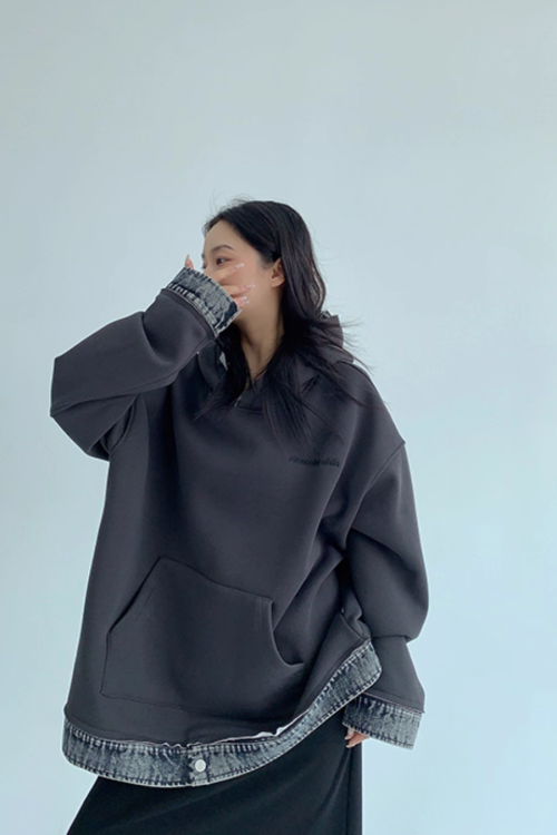 Layered-Style Sweatshirt Hoodie