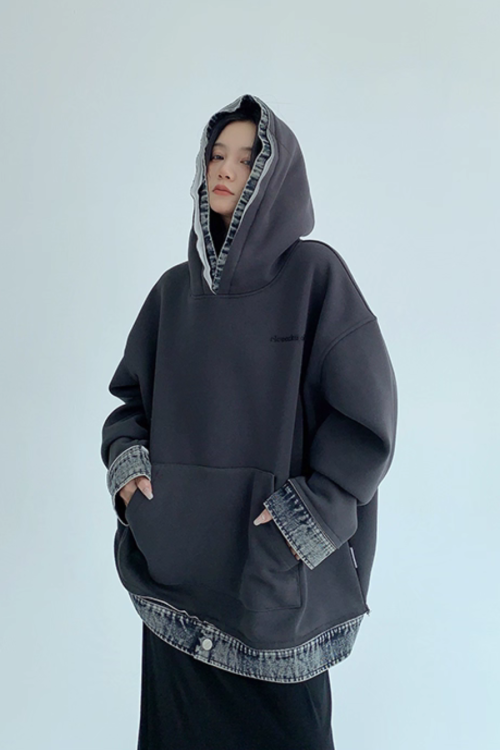 Layered-Style Sweatshirt Hoodie