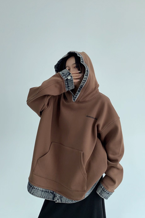 Layered-Style Sweatshirt Hoodie