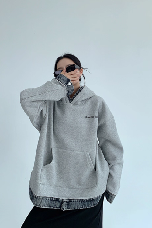 Layered-Style Sweatshirt Hoodie