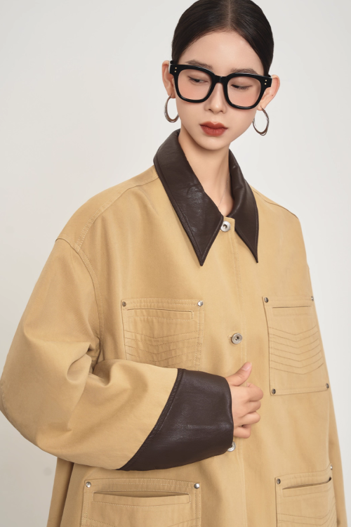 Leather Collar Pocket Shirt / Wide Pants