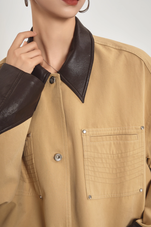 Leather Collar Pocket Shirt / Wide Pants