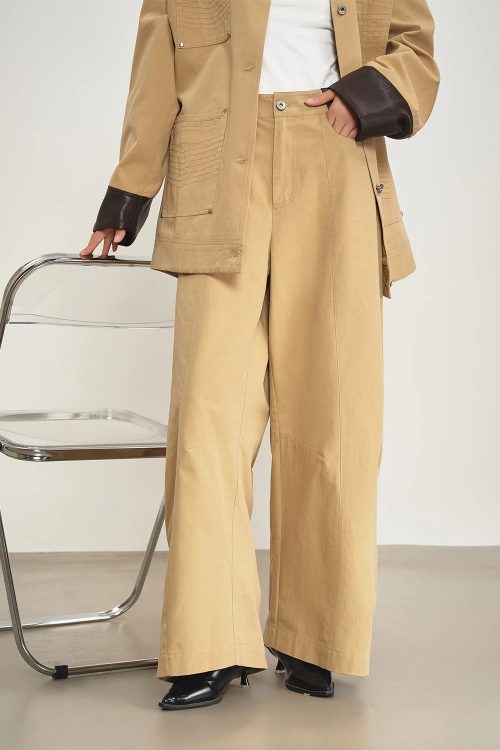 Leather Collar Pocket Shirt / Wide Pants