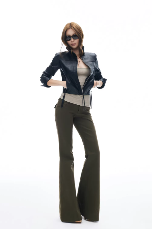 Leather Stand Collar Short Jacket