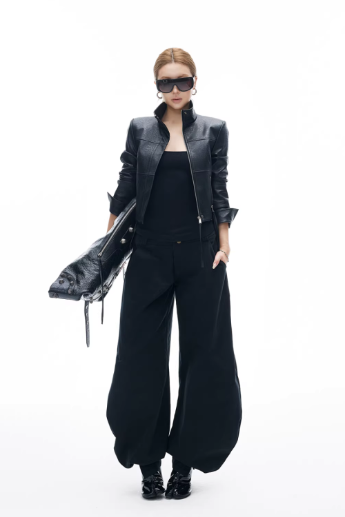 Leather Stand Collar Short Jacket