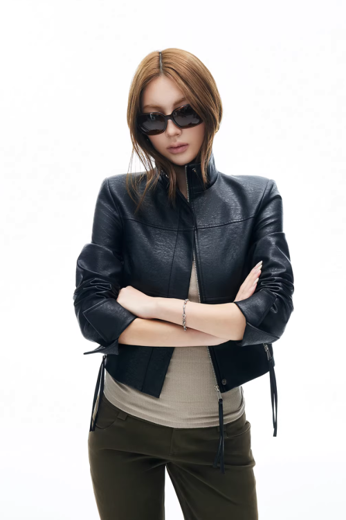 Leather Stand Collar Short Jacket