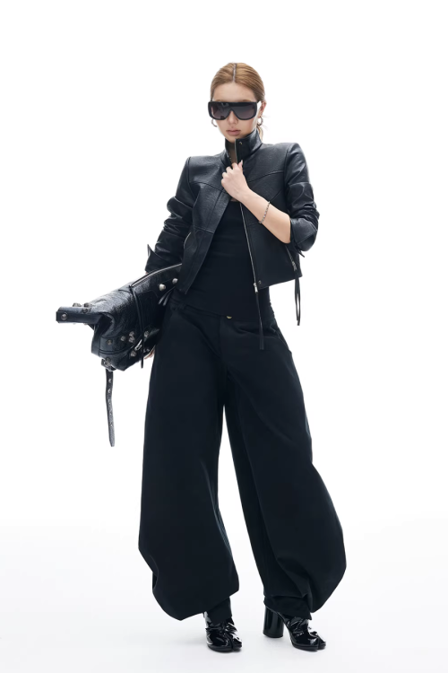 Leather Stand Collar Short Jacket