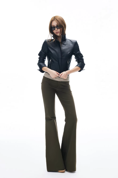 Leather Stand Collar Short Jacket