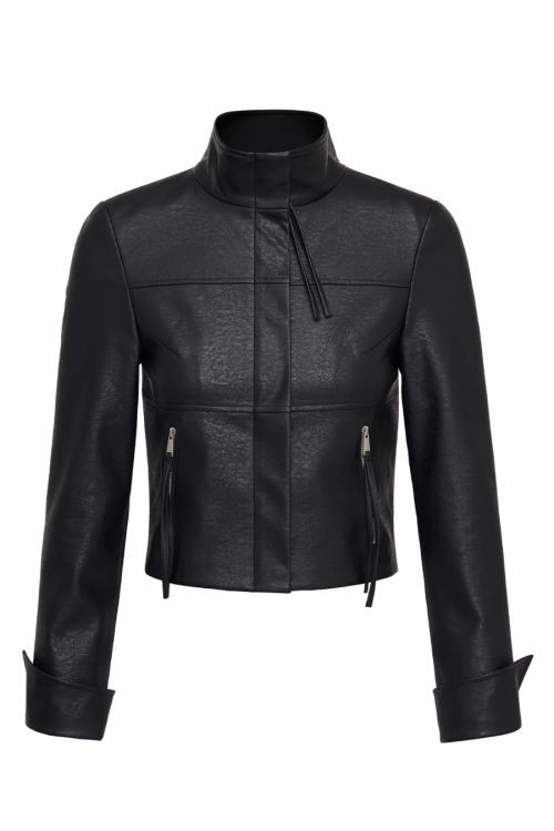 Leather Stand Collar Short Jacket