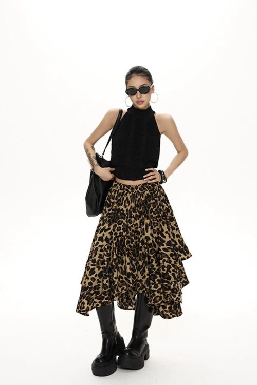 Leopard Asymmetrical Tiered Skirt