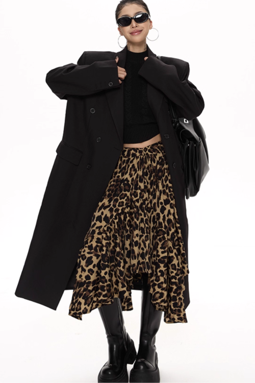 Leopard Asymmetrical Tiered Skirt