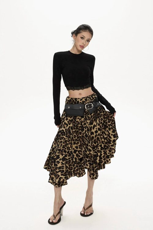Leopard Asymmetrical Tiered Skirt