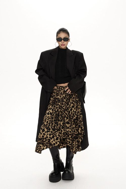 Leopard Asymmetrical Tiered Skirt