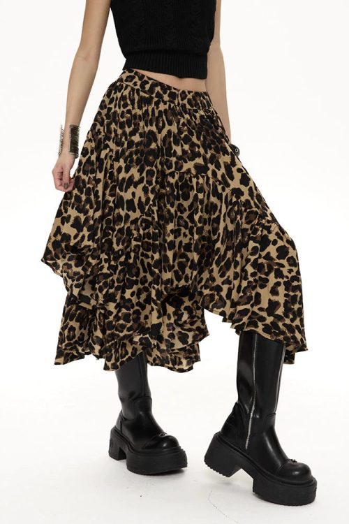 Leopard Asymmetrical Tiered Skirt