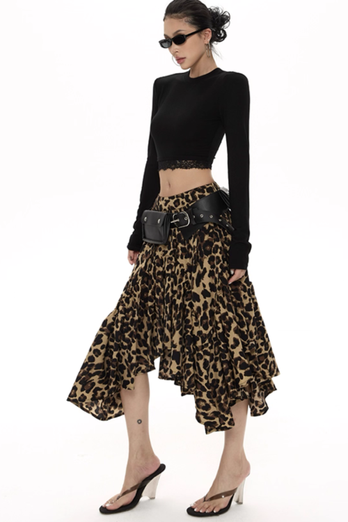Leopard Asymmetrical Tiered Skirt