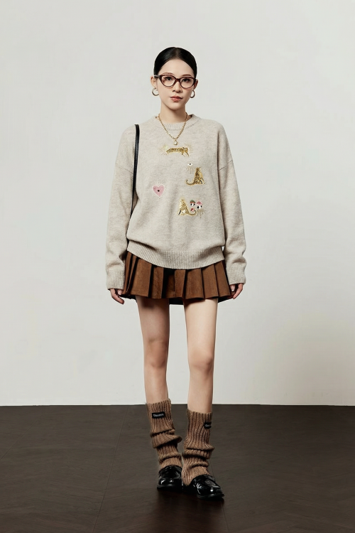 Leopard Embroidery Loose Knit