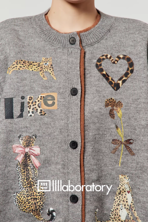 Leopard Print Gray Knit / Knit Mini Skirt