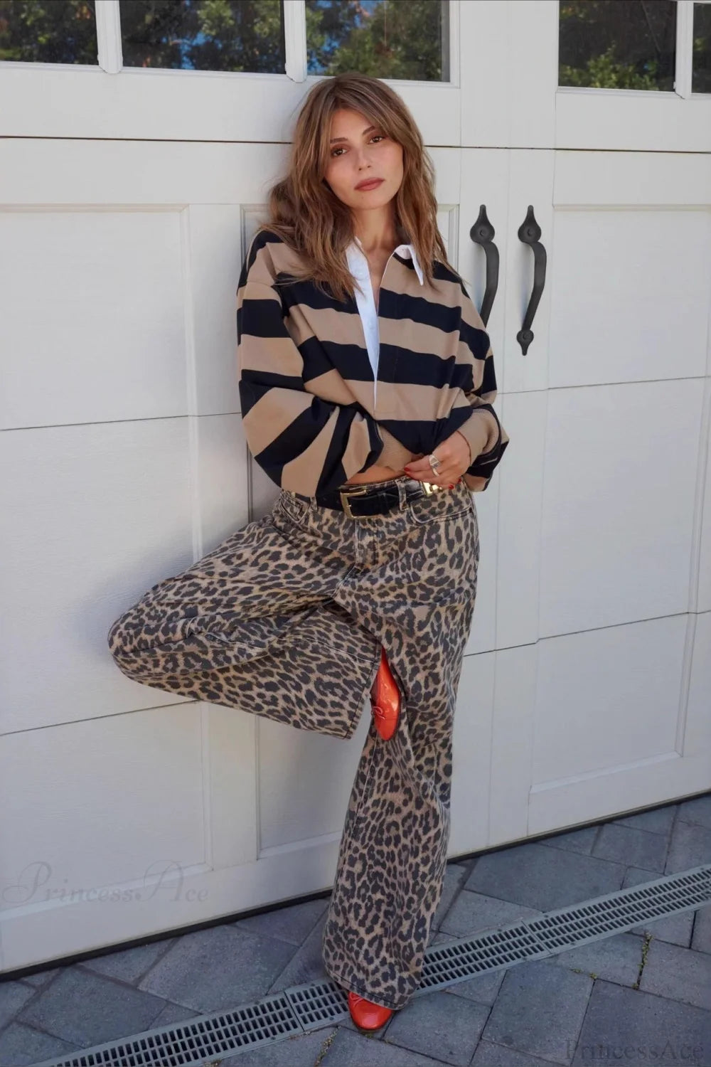 Leopard Print High Waist Straight Leg Denim Jeans Leopard Print High Waist Straight Leg Denim Jeans