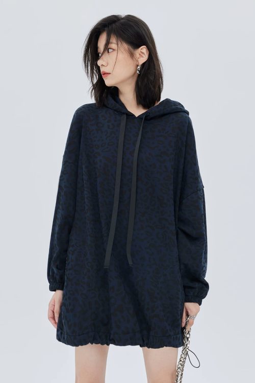 Leopard Print Hood Shoulder Dress