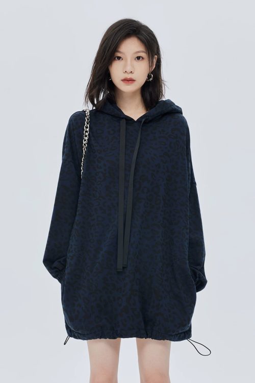 Leopard Print Hood Shoulder Dress