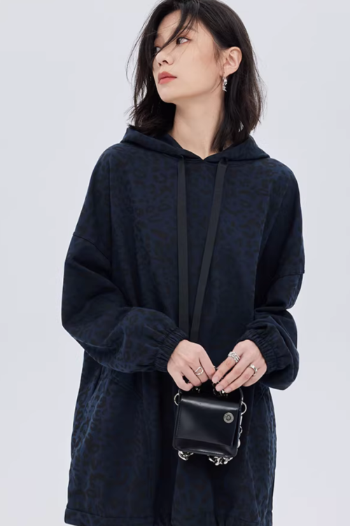 Leopard Print Hood Shoulder Dress