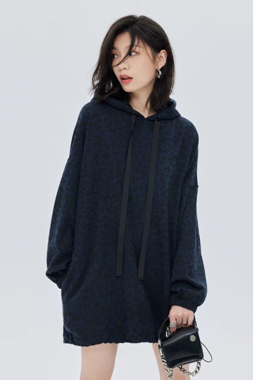 Leopard Print Hood Shoulder Dress