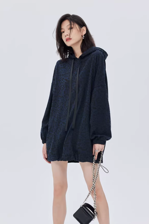 Leopard Print Hood Shoulder Dress