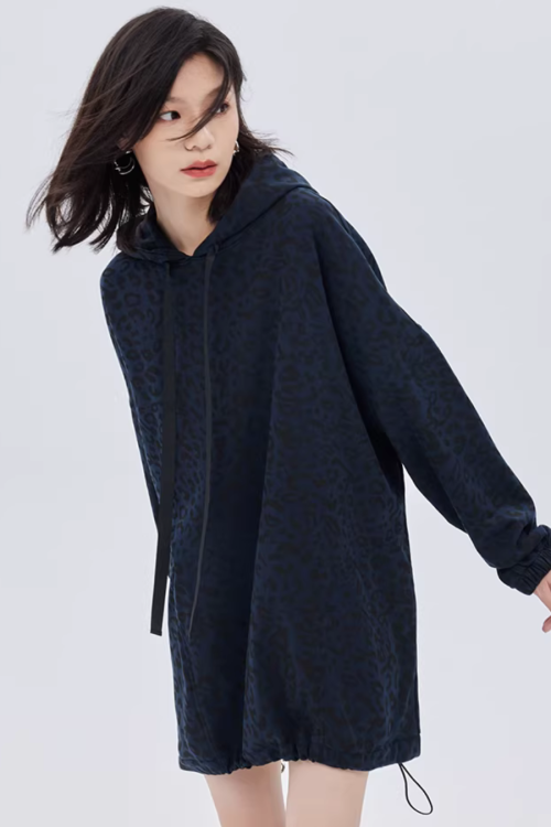 Leopard Print Hood Shoulder Dress