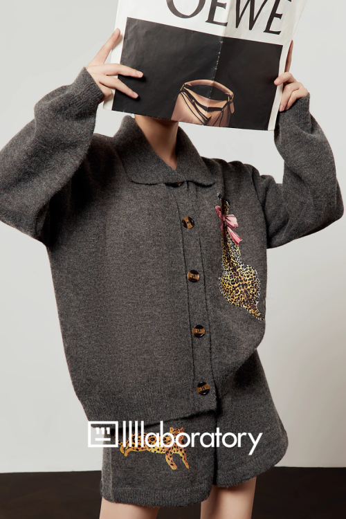 Leopard Print Knit Cardigan / Shorts