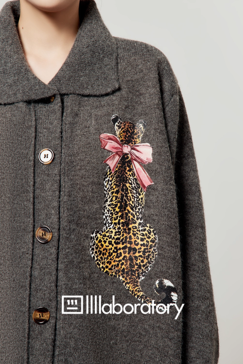 Leopard Print Knit Cardigan / Shorts