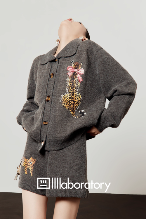 Leopard Print Knit Cardigan / Shorts
