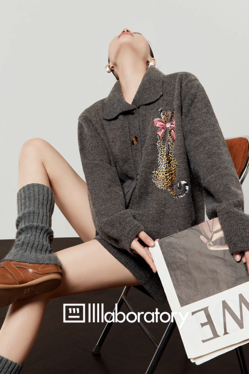 Leopard Print Knit Cardigan / Shorts