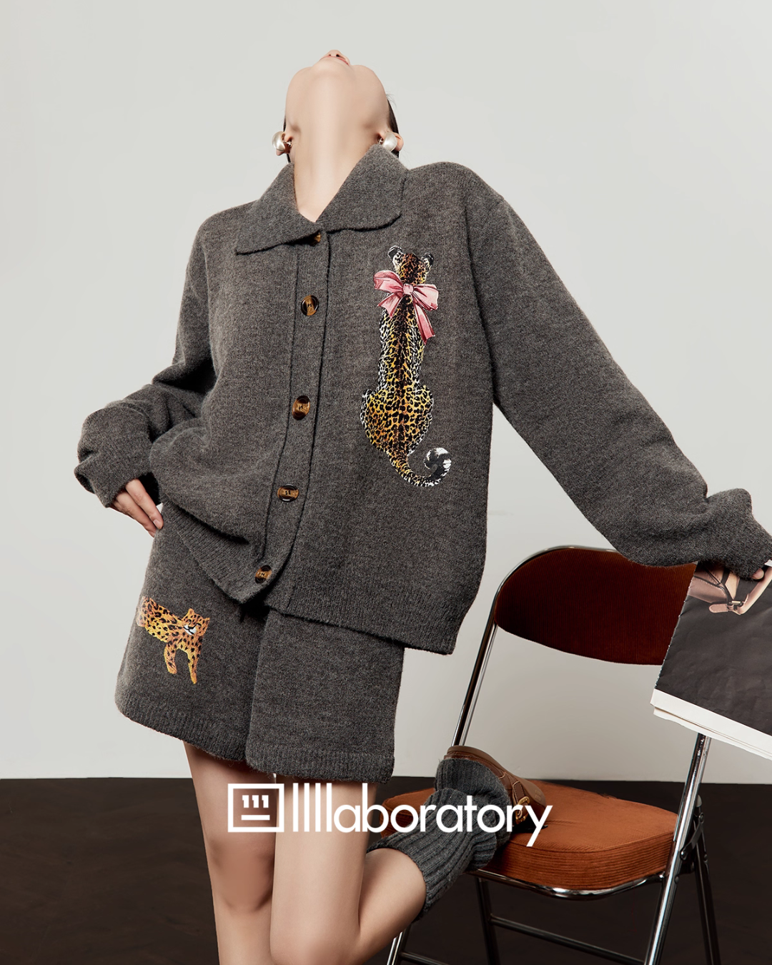 Leopard Print Knit Cardigan / Shorts Leopard Print Knit Cardigan / Shorts