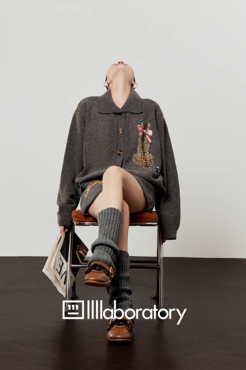 Leopard Print Knit Cardigan / Shorts