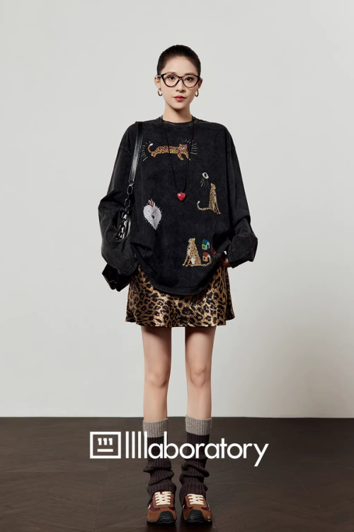 Leopard Print Long Sleeve / Leopard Print Mini Skirt