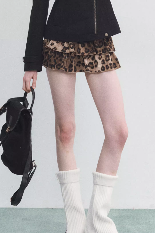 Leopard Print Tiered Shorts