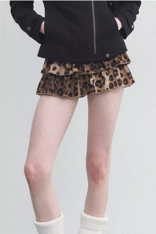 Leopard Print Tiered Shorts
