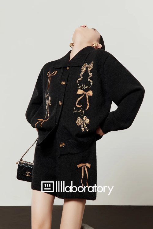 Leopard Ribbon Knit Cardigan