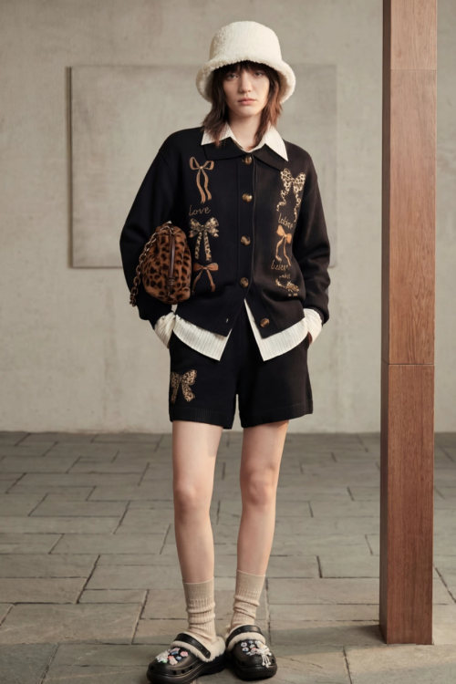 Leopard Ribbon Knit Cardigan