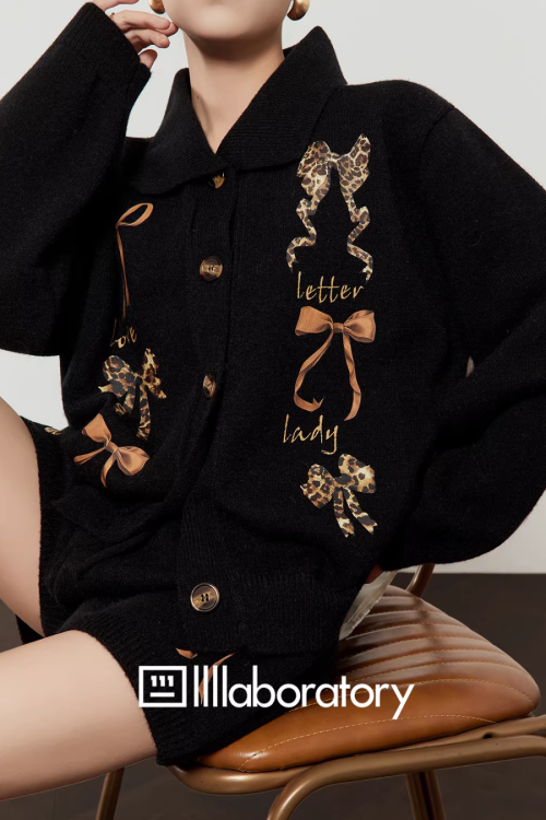 Leopard Ribbon Knit Cardigan