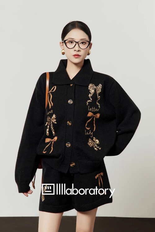 Leopard Ribbon Knit Cardigan