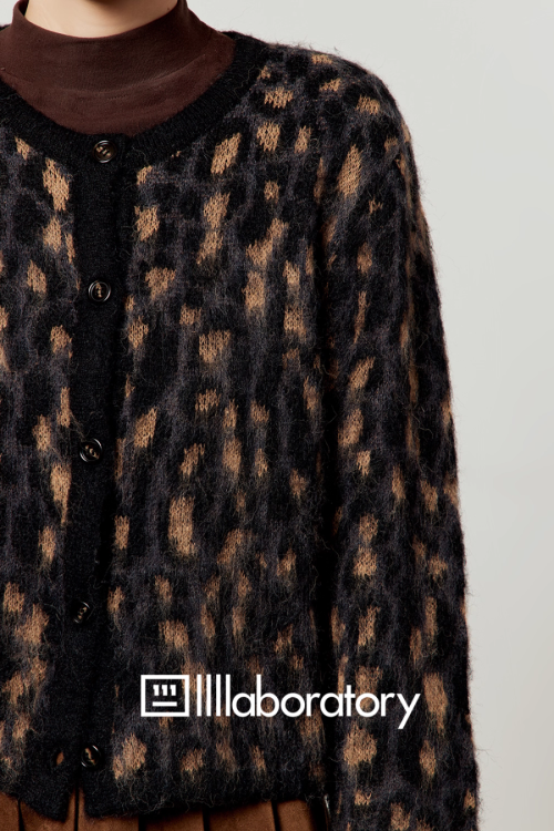 Leopard Round Neck Cardigan / Caramel Pleated Skirt