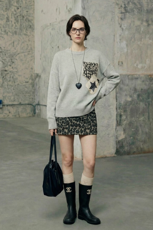 Leopard Round Neck Knit / Leopard Mini Skirt