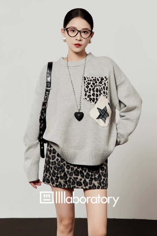 Leopard Round Neck Knit / Leopard Mini Skirt