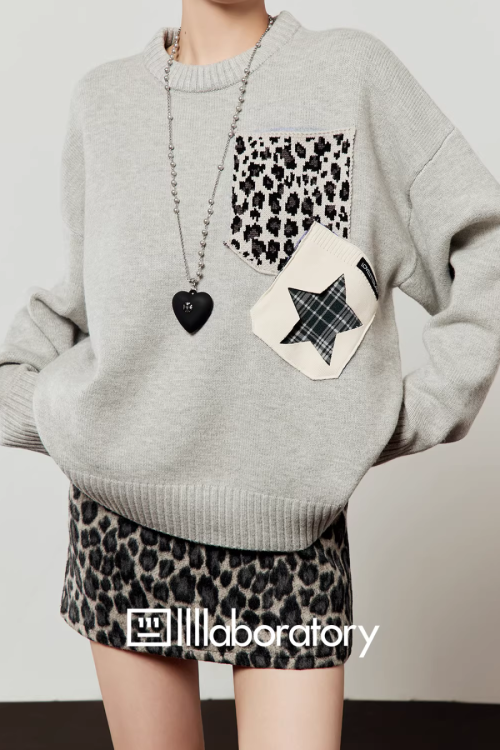 Leopard Round Neck Knit / Leopard Mini Skirt