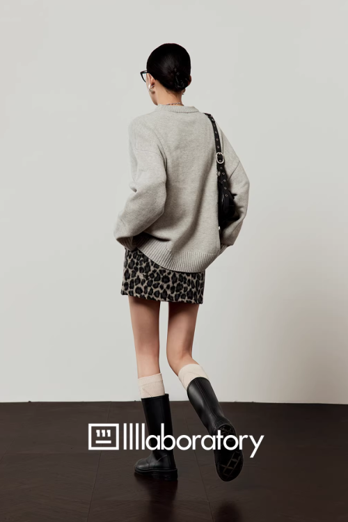Leopard Round Neck Knit / Leopard Mini Skirt